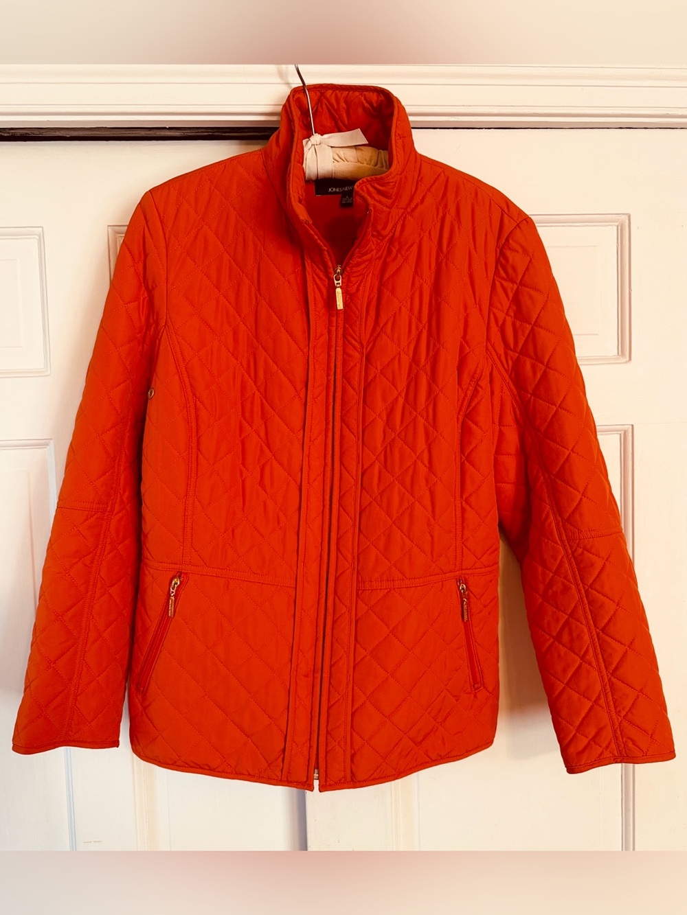 Jones New York Orange Quilted Zip-Front Jacket